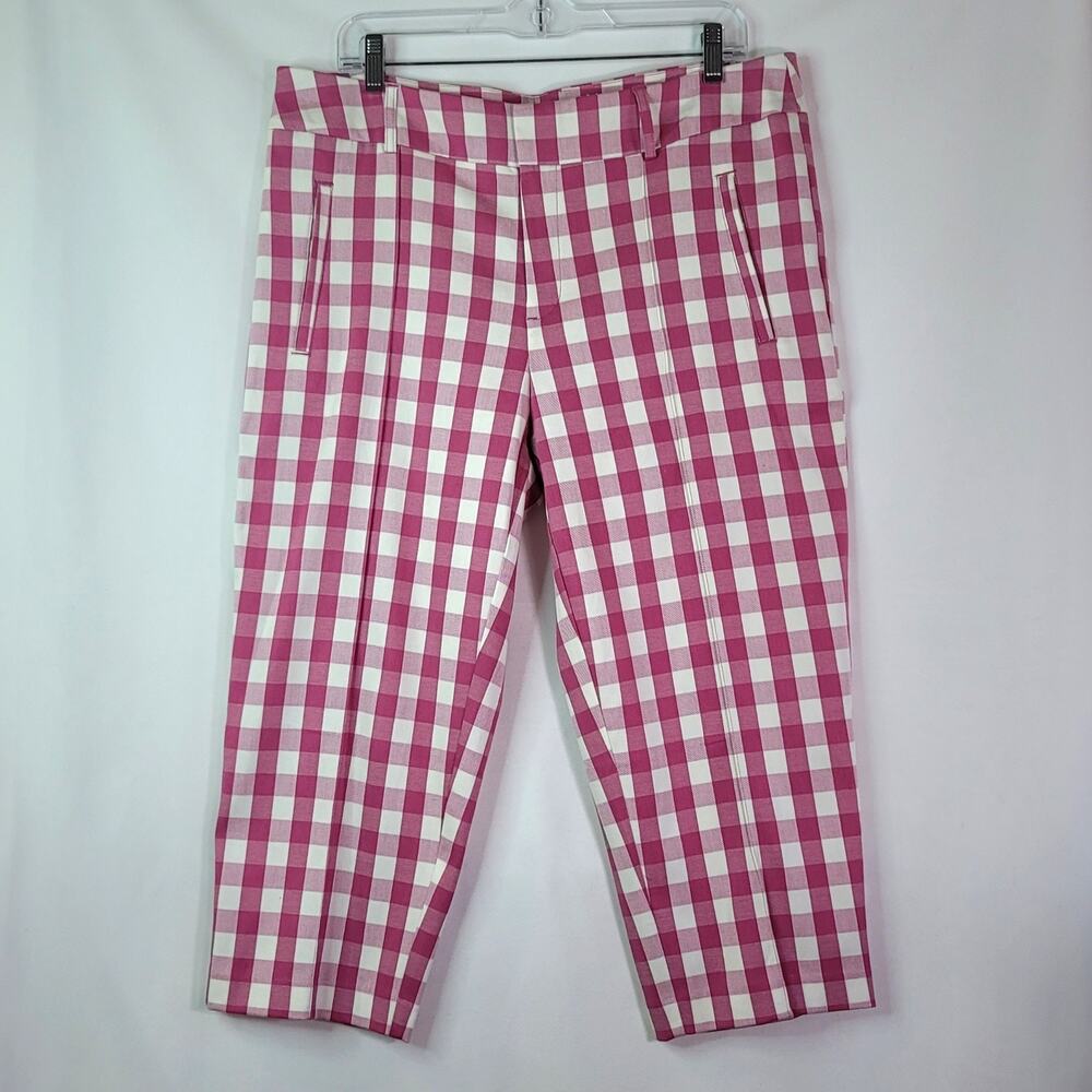 2/$15 Time and Tru Fuchsia Pink White Gingham Check Capri Crop Pants Women's 14 - Picture 2 of 15
